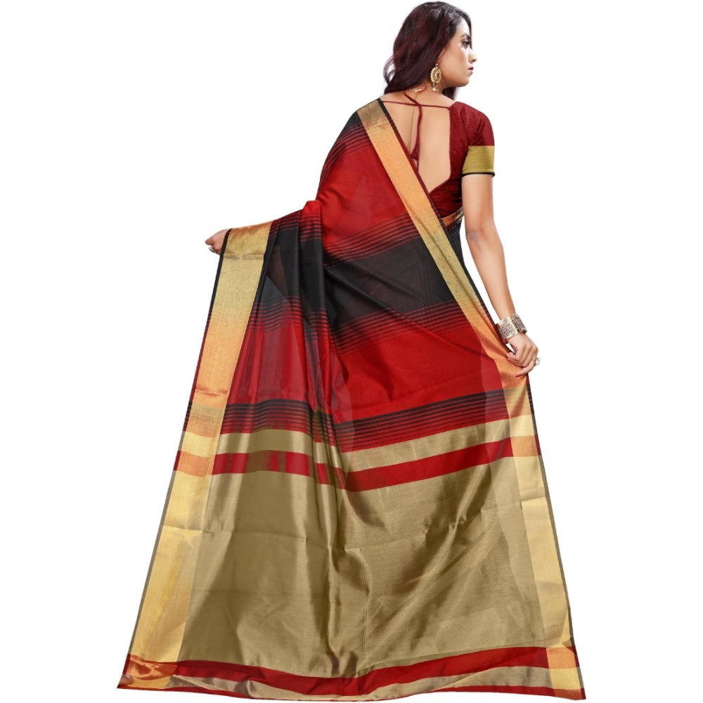 Clasymist Women's Jacquard Woven Saree With Unstitched Blouse 5.5Mtr (Red-Black)