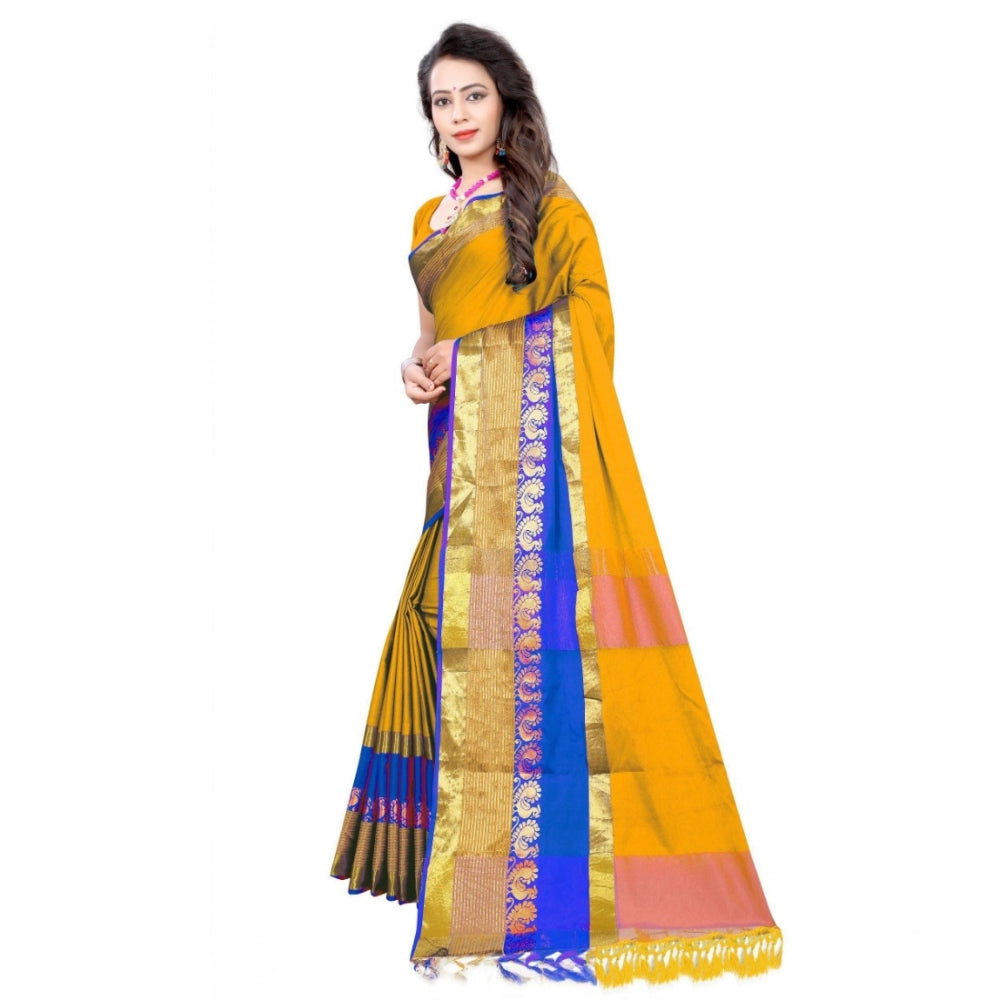 Clasymist Women's Jacquard Woven Saree With Unstitched Blouse 5.5Mtr (Yellow)