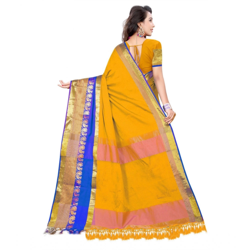 Clasymist Women's Jacquard Woven Saree With Unstitched Blouse 5.5Mtr (Yellow)