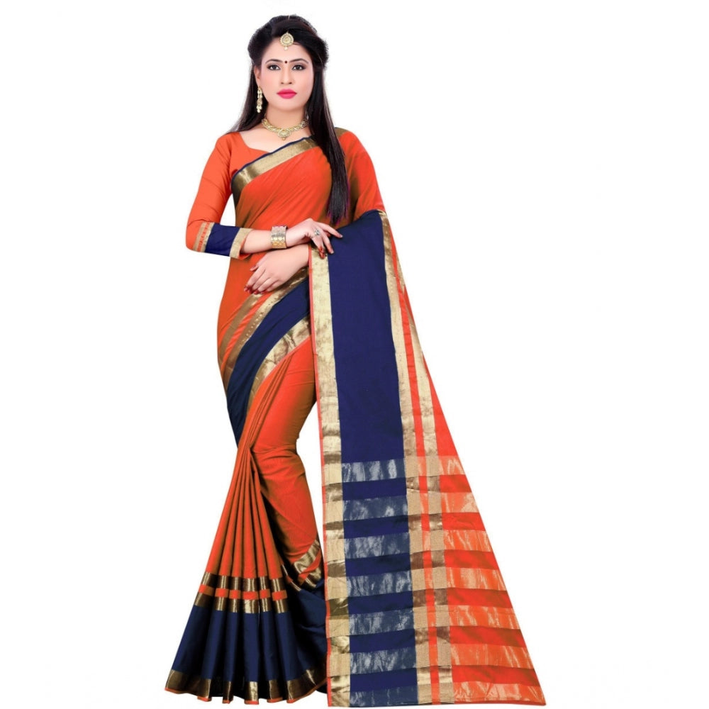 Clasymist Women's Jacquard Woven Saree With Unstitched Blouse 5.5Mtr (Orange)