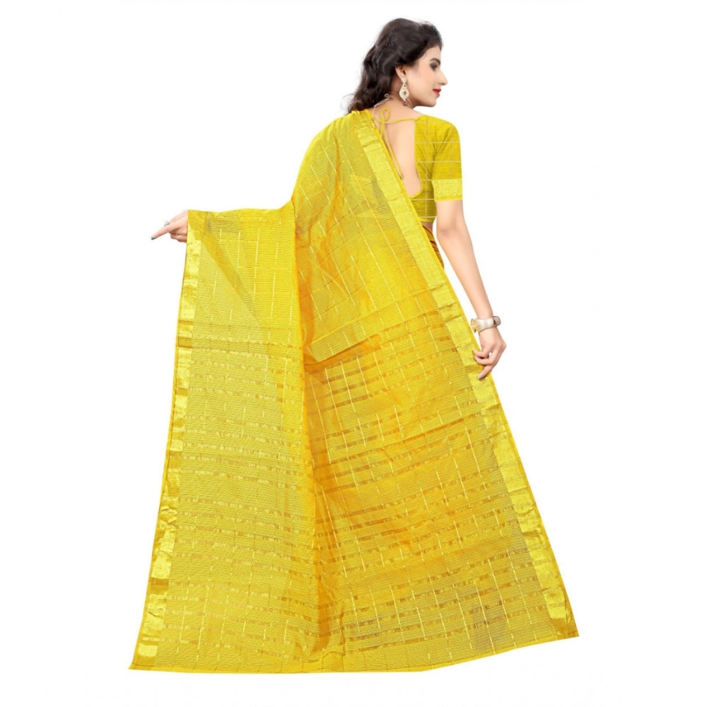 Clasymist Women's Jacquard Woven Saree With Unstitched Blouse 5.5Mtr (Yellow)