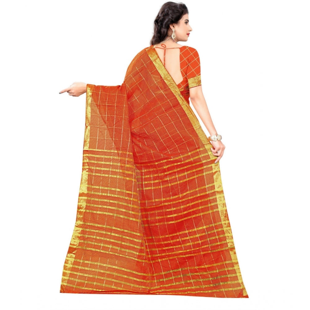 Clasymist Women's Jacquard Woven Saree With Unstitched Blouse 5.5Mtr (Orange)