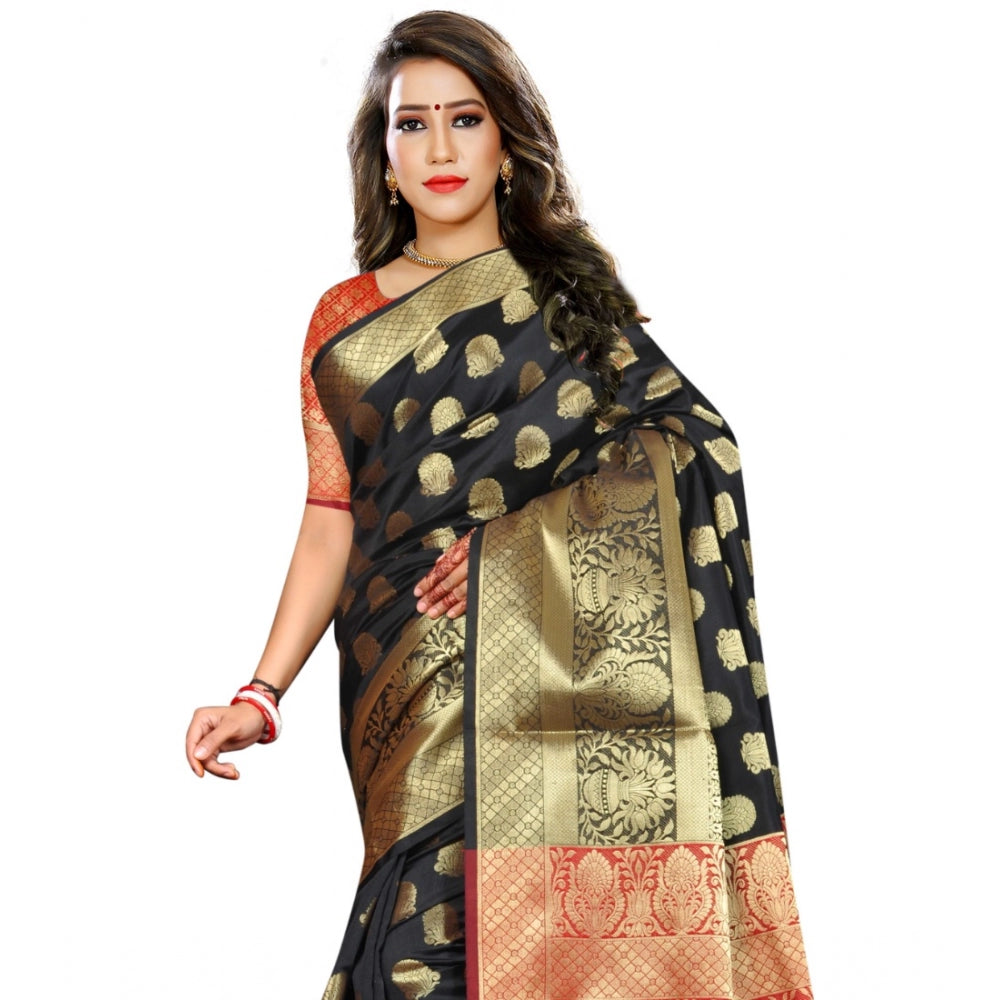 Clasymist Women's Jacquard Woven Saree With Unstitched Blouse 5.5Mtr (Black)