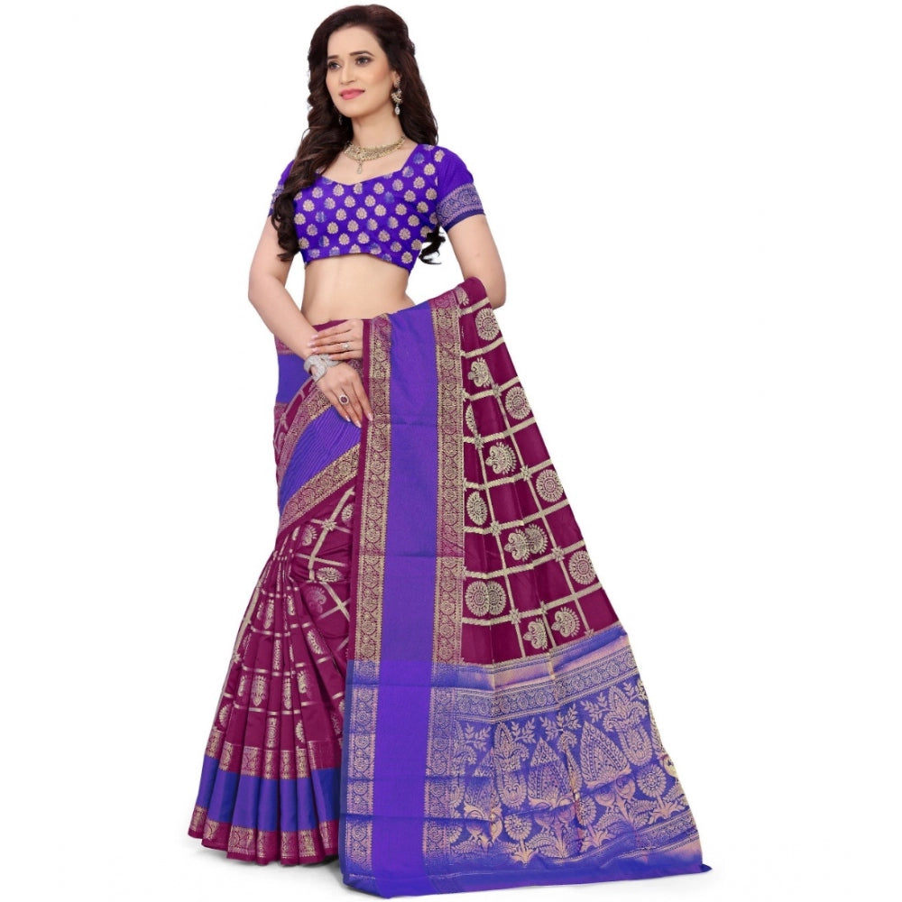 Clasymist Women's Jacquard Woven Saree With Unstitched Blouse 5.5Mtr (Purple)