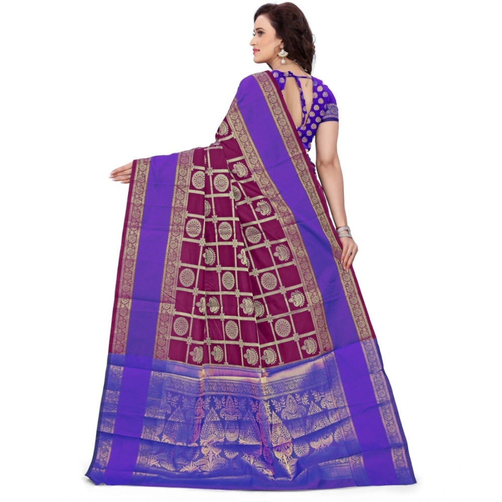 Clasymist Women's Jacquard Woven Saree With Unstitched Blouse 5.5Mtr (Purple)