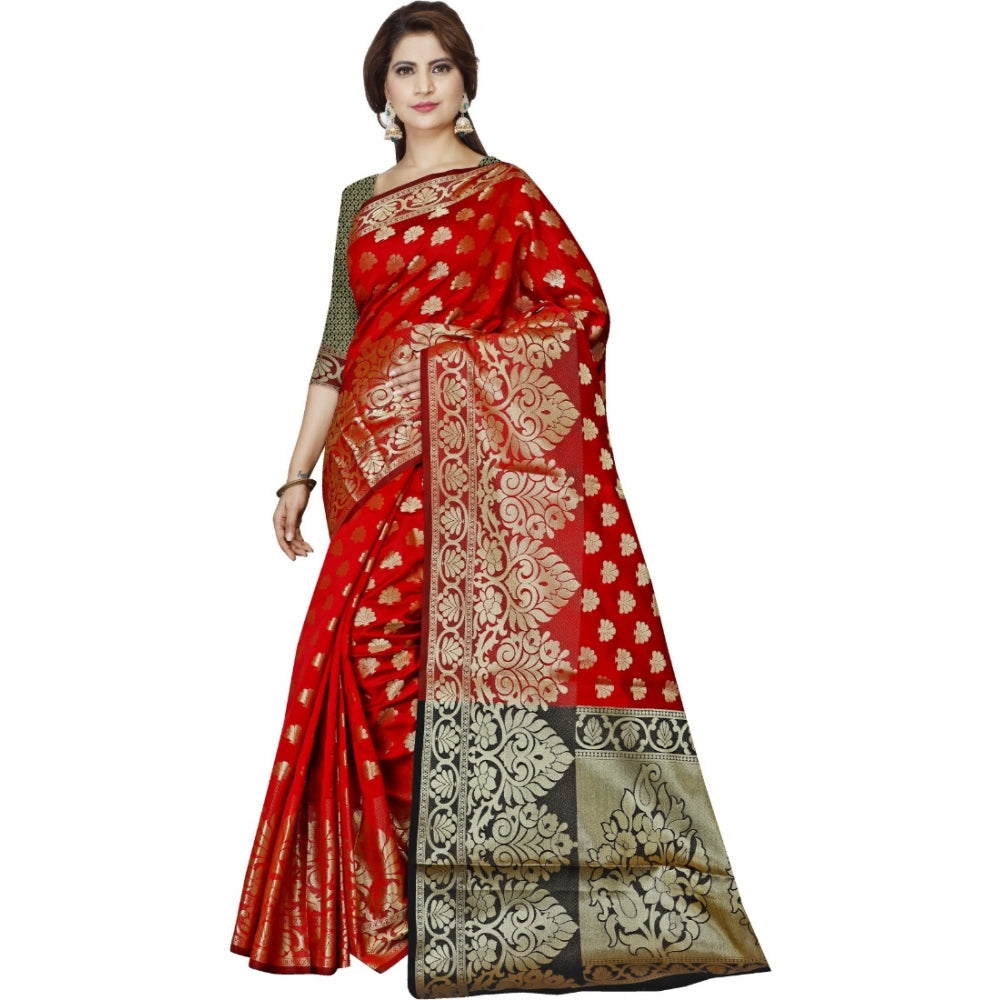 Clasymist Women's Jacquard Woven Saree With Unstitched Blouse 5.5Mtr (Red)