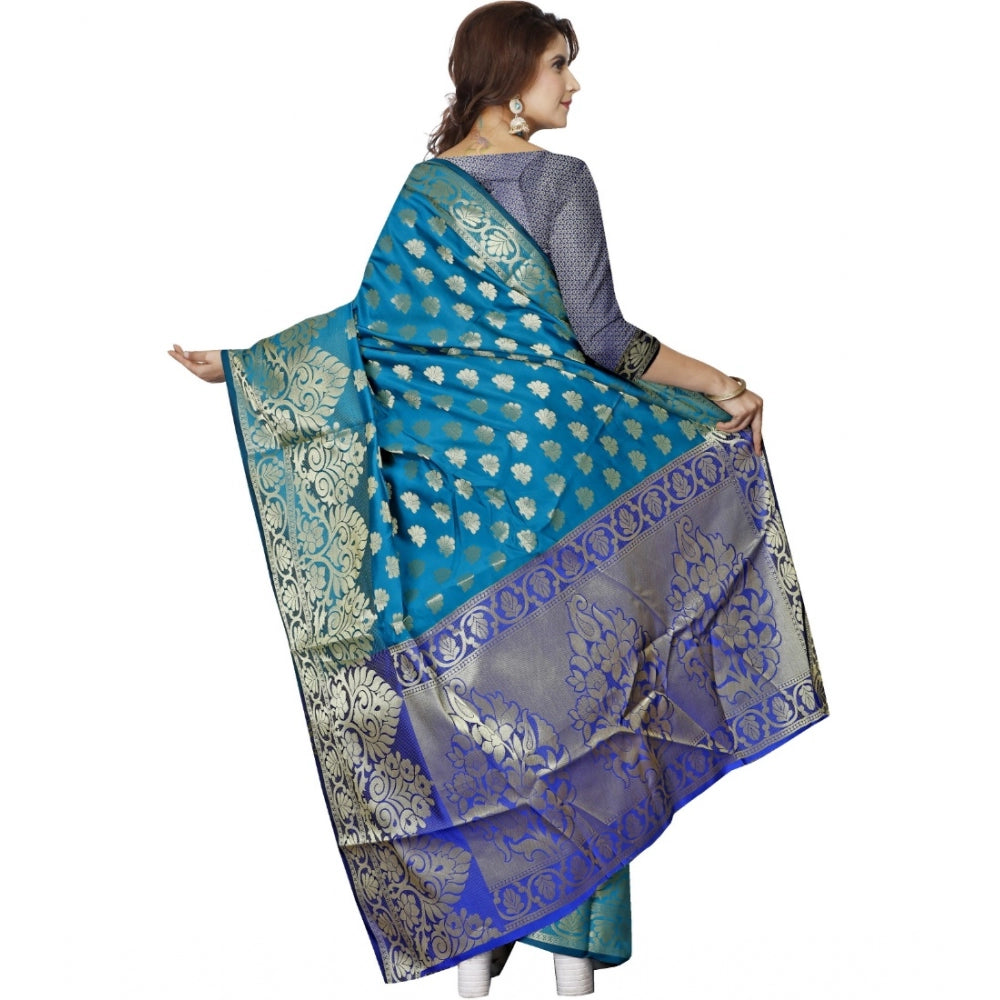 Clasymist Women's Jacquard Woven Saree With Unstitched Blouse 5.5Mtr (Blue)