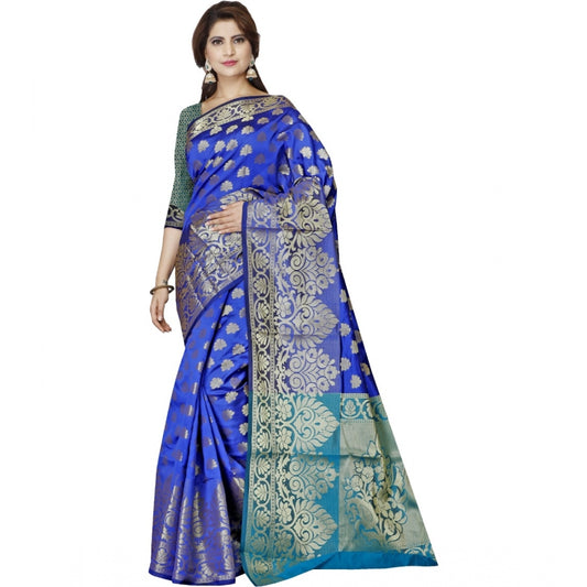 Clasymist Women's Jacquard Woven Saree With Unstitched Blouse 5.5Mtr (Dark Blue)