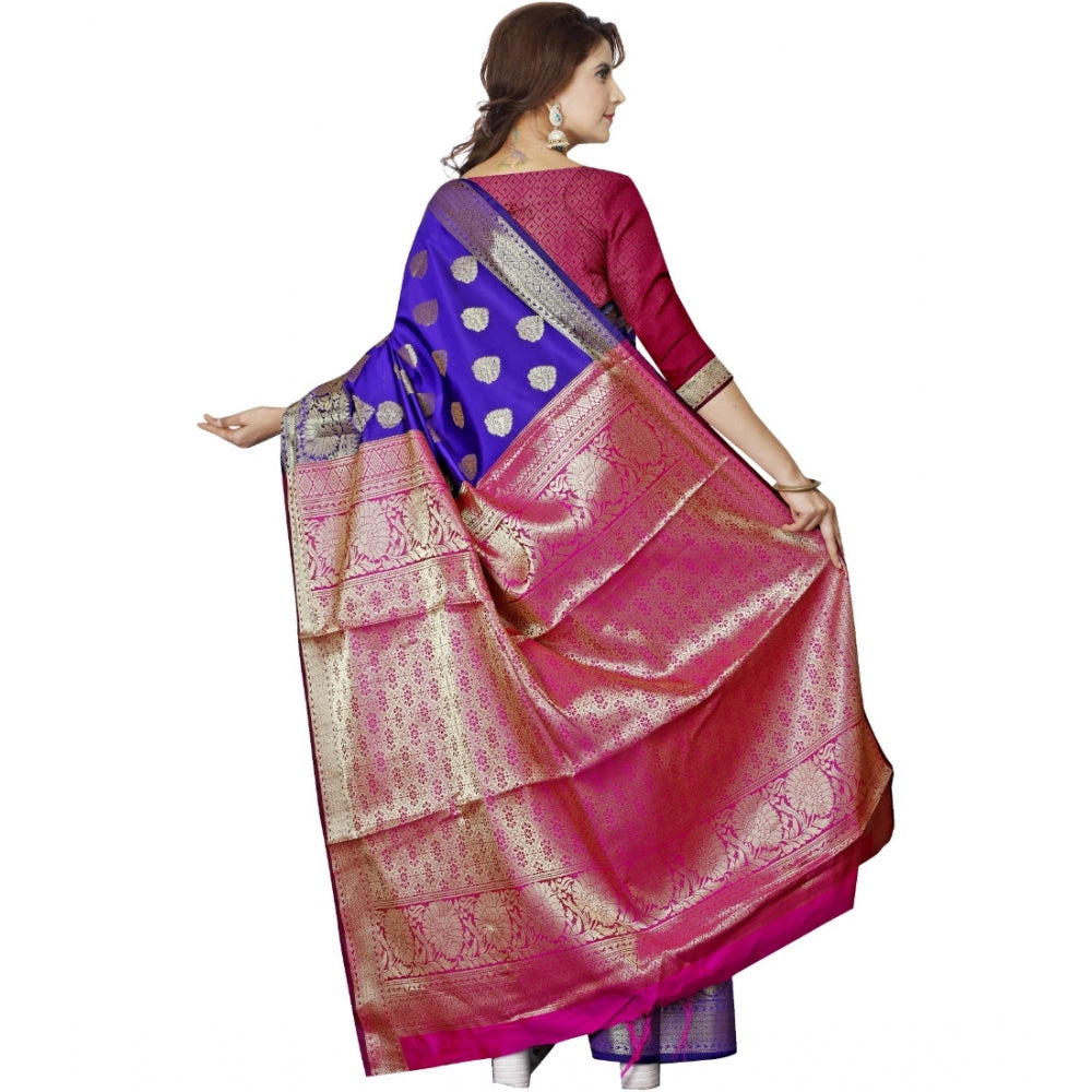 Clasymist Women's Jacquard Woven Saree With Unstitched Blouse 5.5Mtr (Dark Blue)