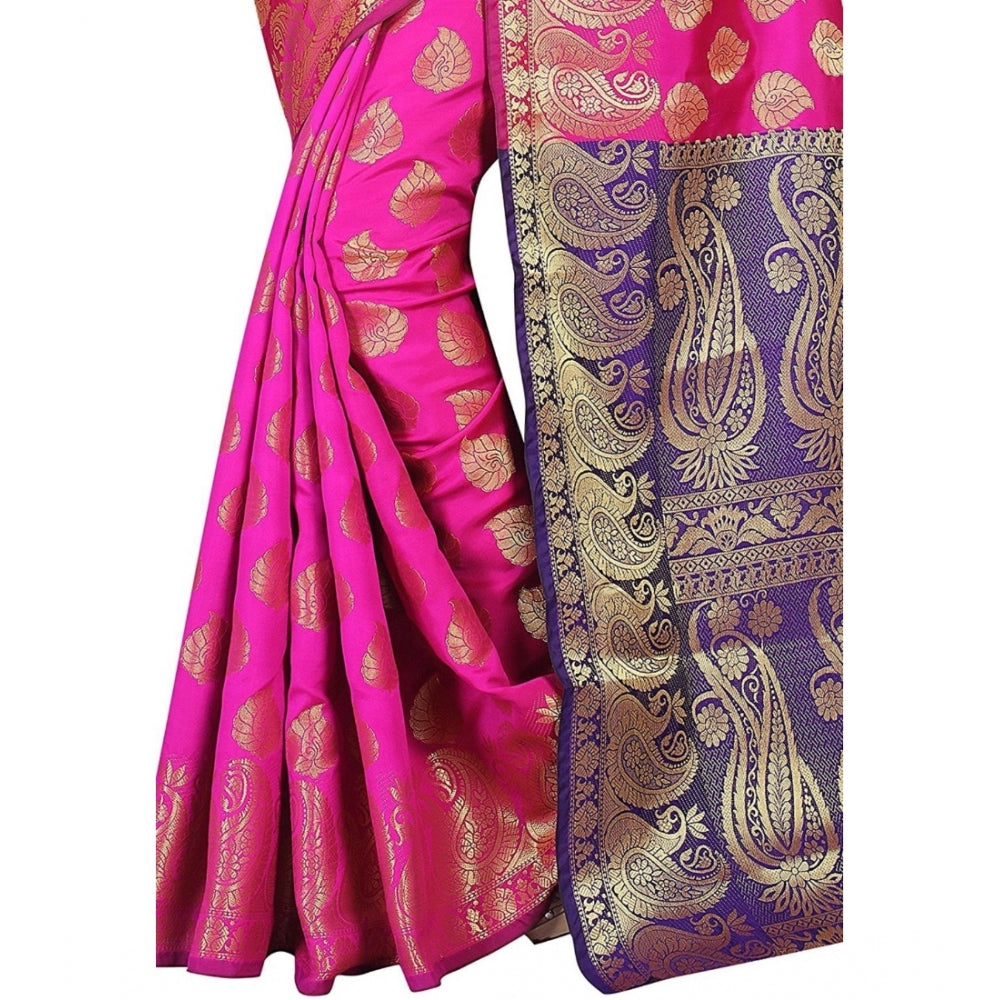 Clasymist Women's Jacquard Woven Saree With Unstitched Blouse 5.5Mtr (Pink)