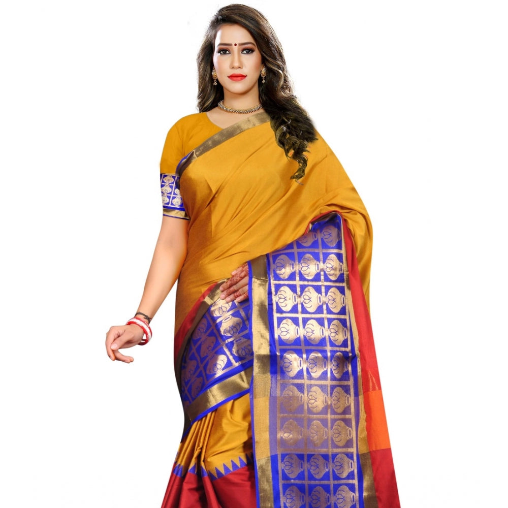 Clasymist Women's Jacquard Woven Saree With Unstitched Blouse 5.5Mtr (Mustard)