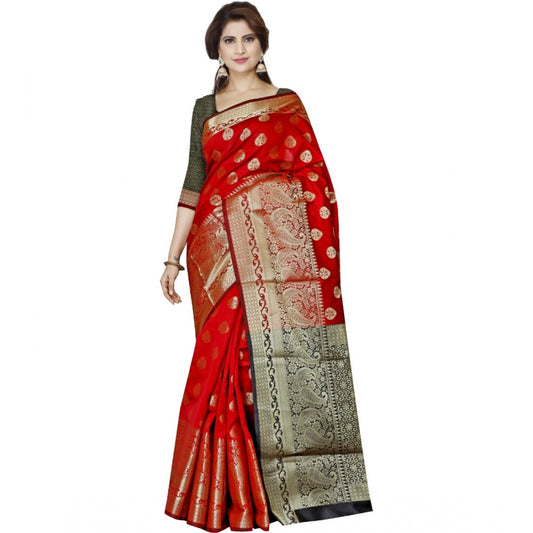 Clasymist Women's Jacquard Woven Saree With Unstitched Blouse 5.5Mtr (Red)