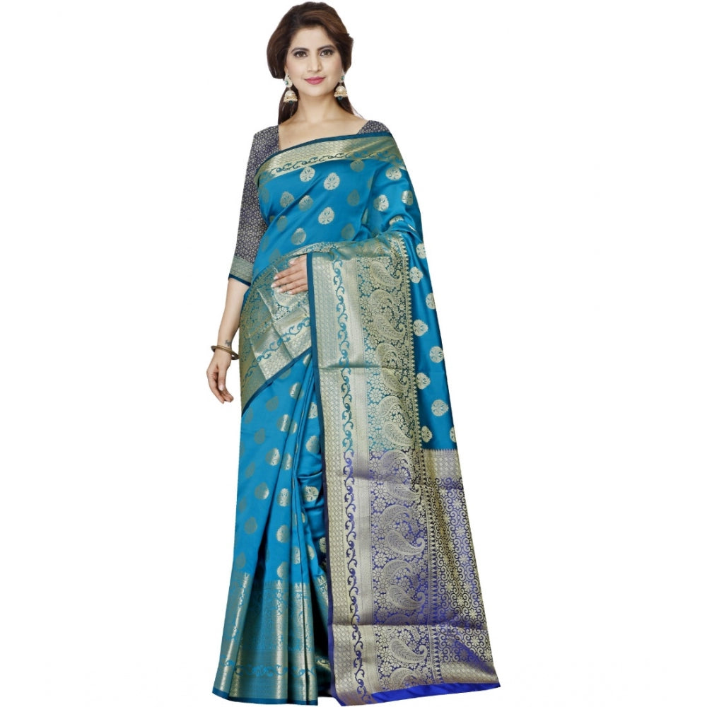 Clasymist Women's Jacquard Woven Saree With Unstitched Blouse 5.5Mtr (Blue)