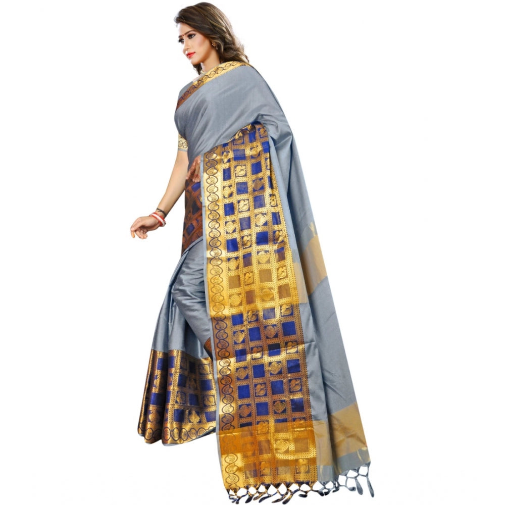 Clasymist Women's Jacquard Woven Saree With Unstitched Blouse 5.5Mtr (Light Blue)