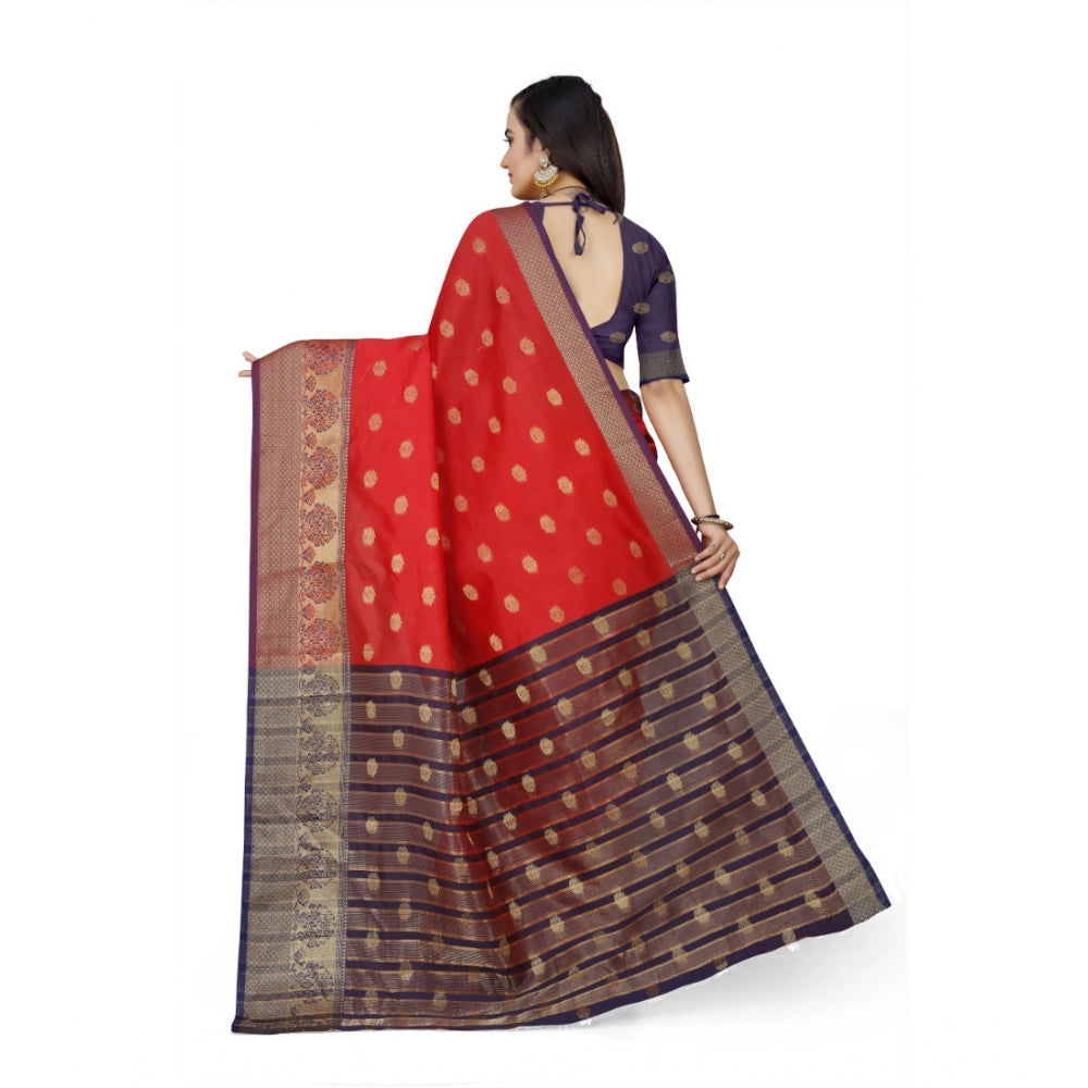 Clasymist Women's Jacquard Woven Saree With Unstitched Blouse 5.5Mtr (Red)