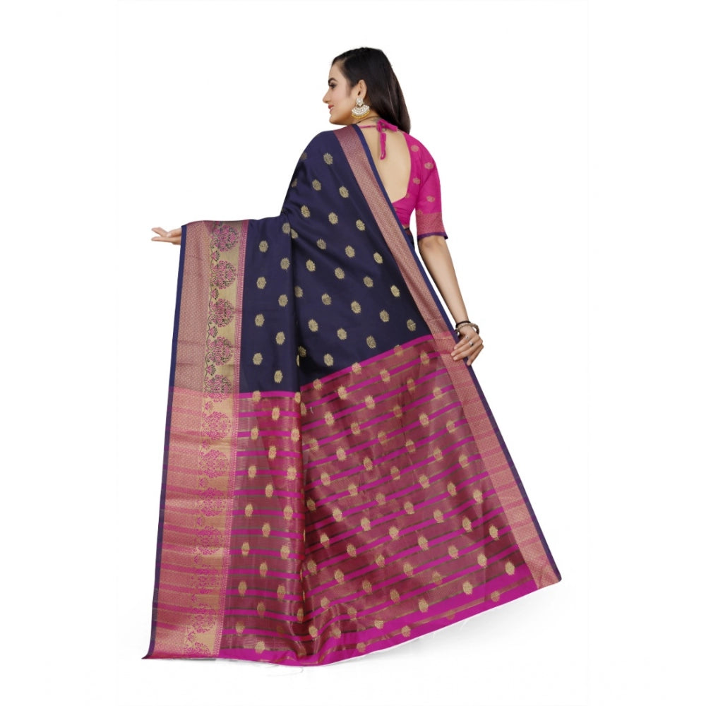 Clasymist Women's Jacquard Woven Saree With Unstitched Blouse 5.5Mtr (Dark Blue)