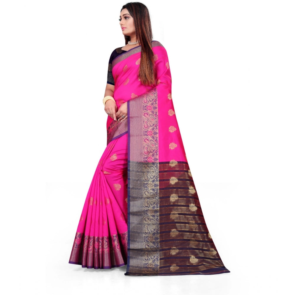 Clasymist Women's Silk Blend Woven Saree With Unstitched Blouse 5.5Mtr (Pink)