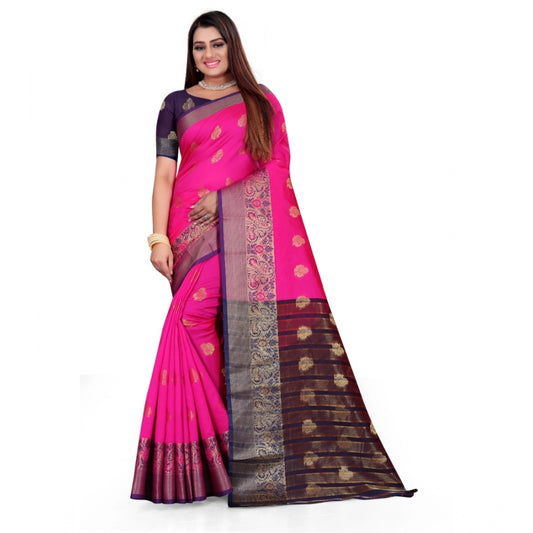 Clasymist Women's Silk Blend Woven Saree With Unstitched Blouse 5.5Mtr (Pink)