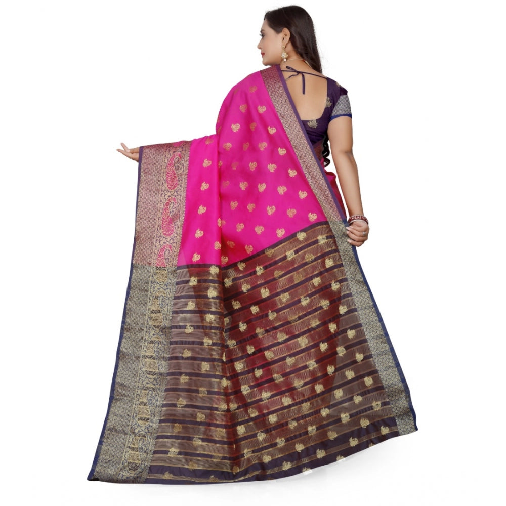 Clasymist Women's Jacquard Woven Saree With Unstitched Blouse 5.5Mtr (Pink)