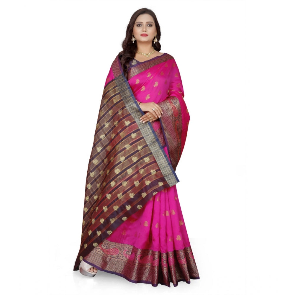 Clasymist Women's Jacquard Woven Saree With Unstitched Blouse 5.5Mtr (Pink)