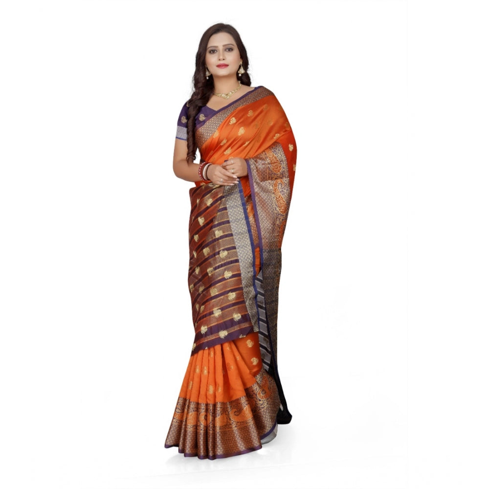 Clasymist Women's Jacquard Woven Saree With Unstitched Blouse 5.5Mtr (Orange)