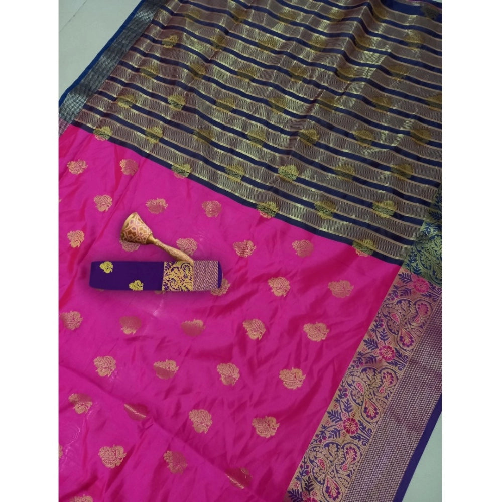 Clasymist Women's Silk Blend Woven Saree With Unstitched Blouse 5.5Mtr (Pink)