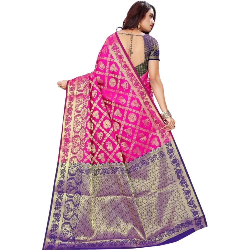 Clasymist Women's Jacquard Woven Saree With Unstitched Blouse 5.5Mtr (Pink)