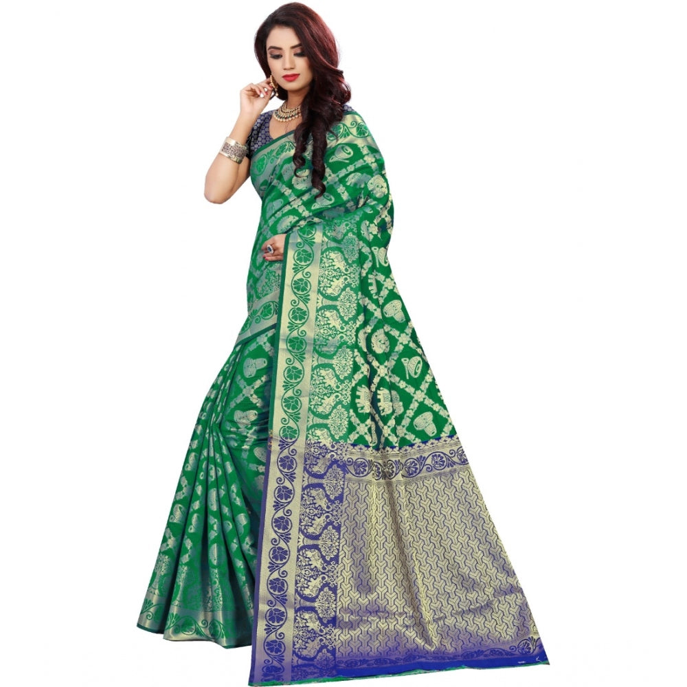 Clasymist Women's Jacquard Woven Saree With Unstitched Blouse 5.5Mtr (Green)