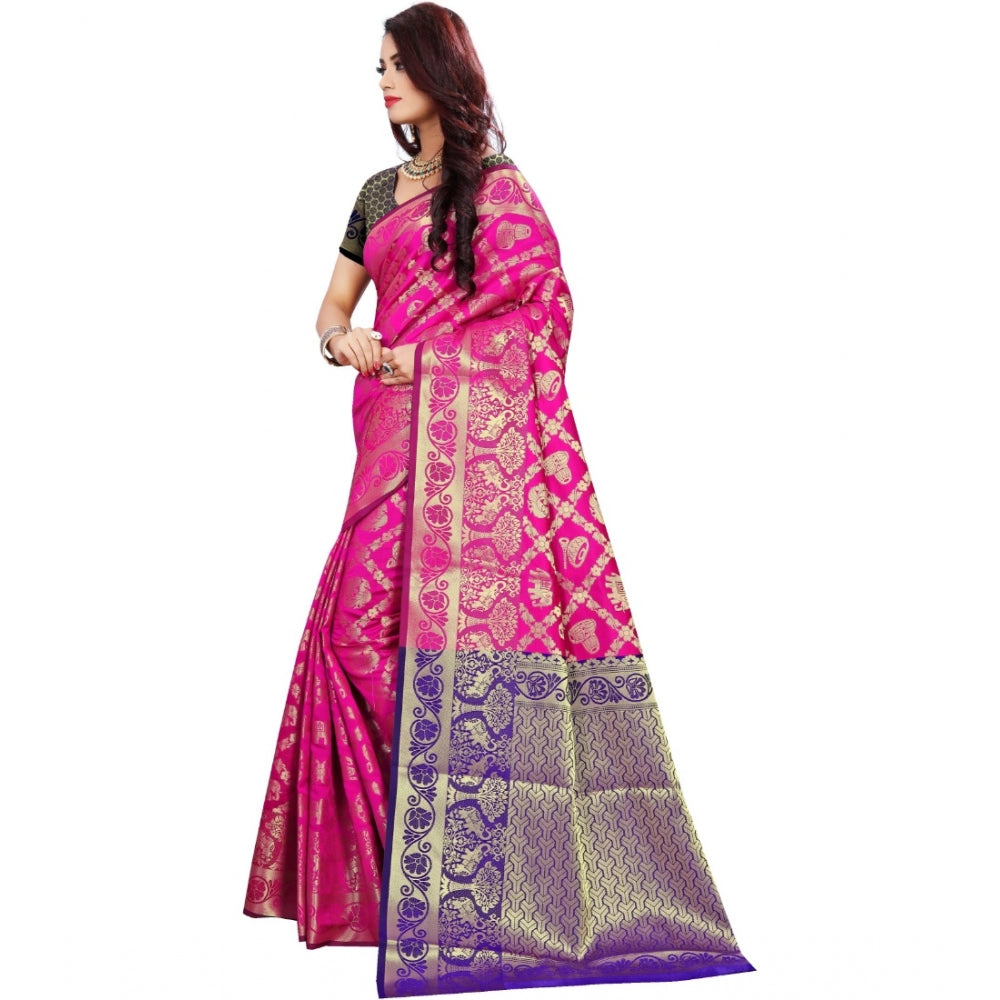 Clasymist Women's Jacquard Woven Saree With Unstitched Blouse 5.5Mtr (Pink)