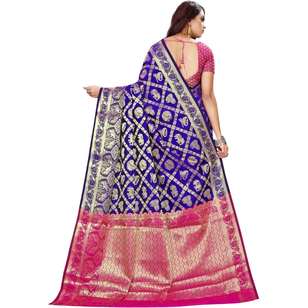 Clasymist Women's Jacquard Woven Saree With Unstitched Blouse 5.5Mtr (Blue)