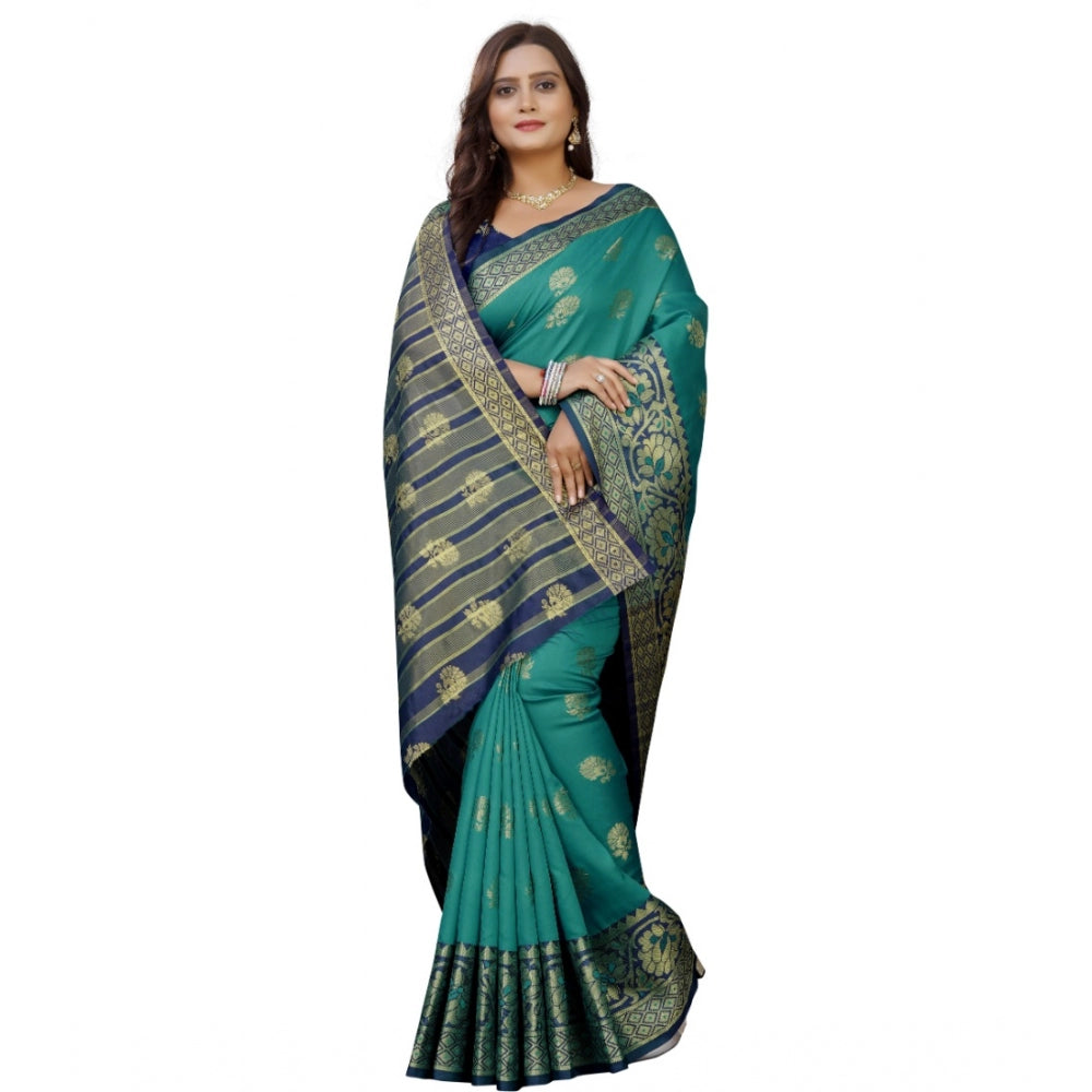 Clasymist Women's Silk Blend Woven Saree With Unstitched Blouse 5.5Mtr (Dark Blue-Green)