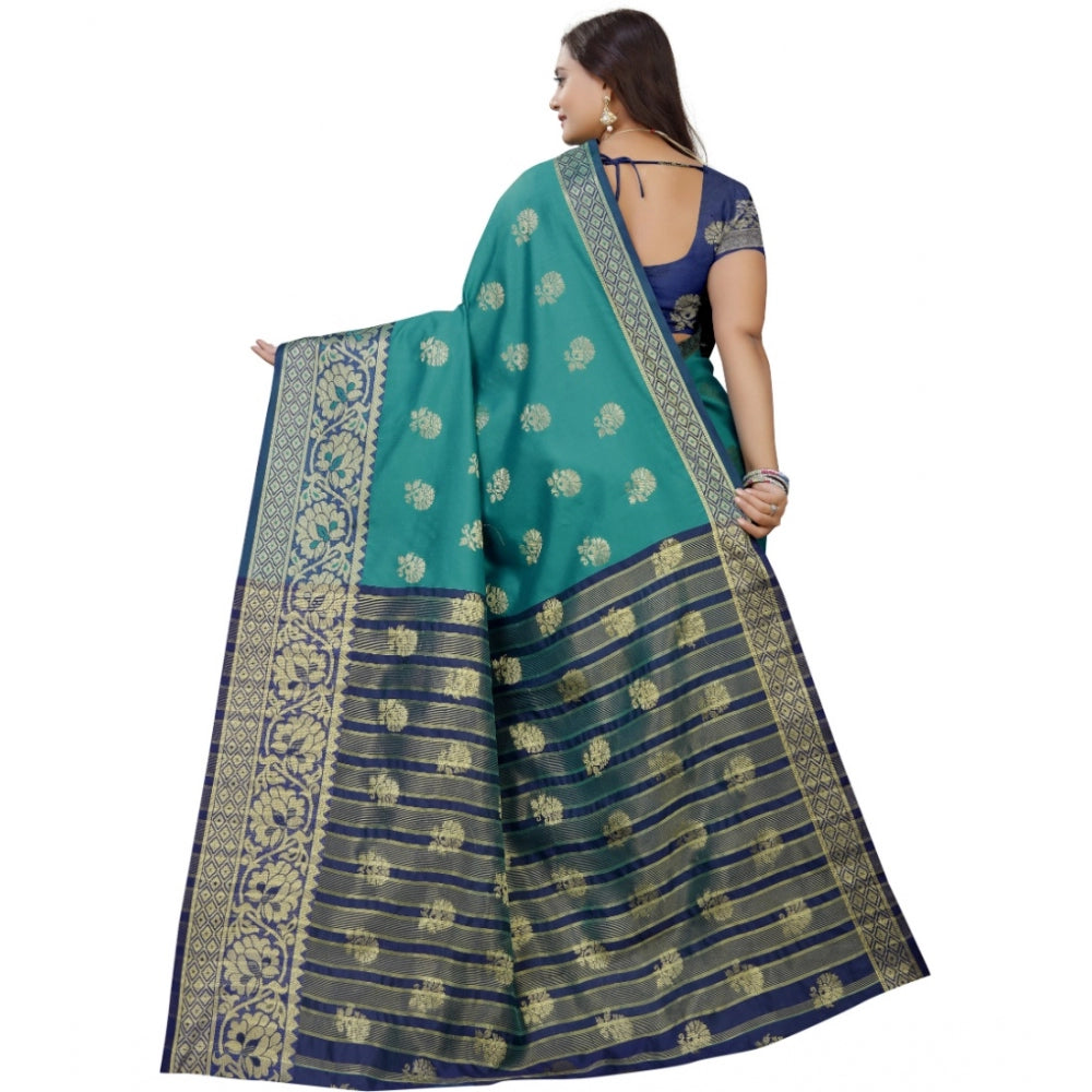 Clasymist Women's Silk Blend Woven Saree With Unstitched Blouse 5.5Mtr (Dark Blue-Green)