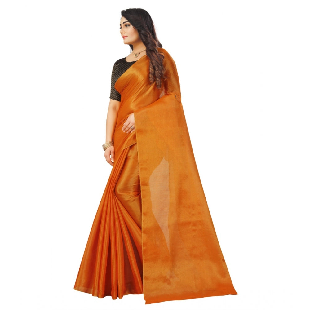 Clasymist Women's Cotton Silk Self Design Saree With Unstitched Blouse 5.5Mtr (Orange)