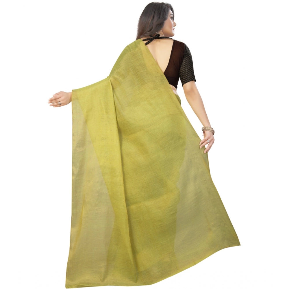 Clasymist Women's Cotton Silk Self Design Saree With Unstitched Blouse 5.5Mtr (Light Green)