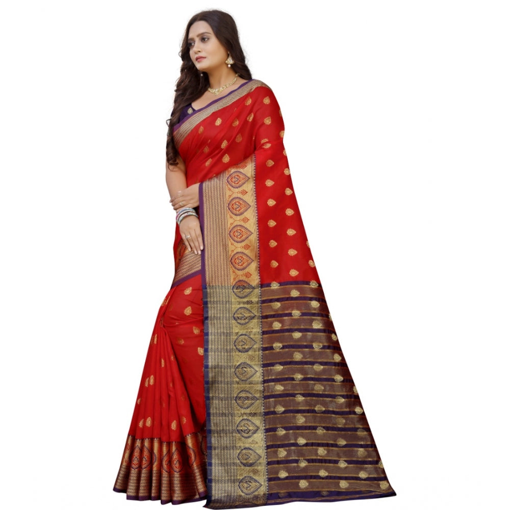 Clasymist Women's Silk Blend Woven Saree With Unstitched Blouse 5.5Mtr (Purple-Red)