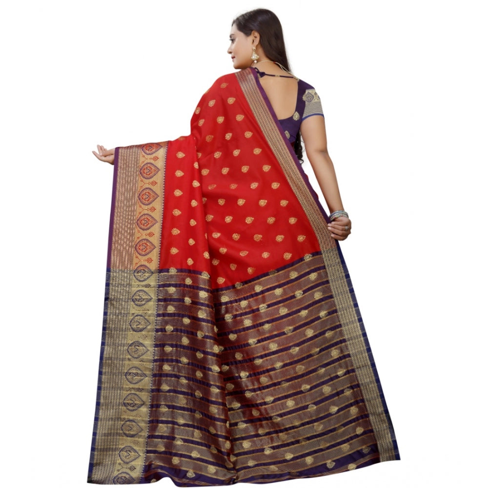 Clasymist Women's Silk Blend Woven Saree With Unstitched Blouse 5.5Mtr (Purple-Red)