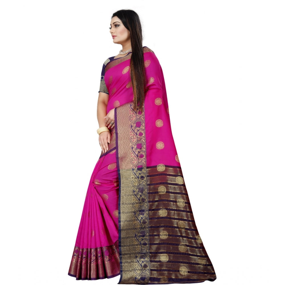 Clasymist Women's Silk Blend Woven Saree With Unstitched Blouse 5.5Mtr (Blue-Pink)