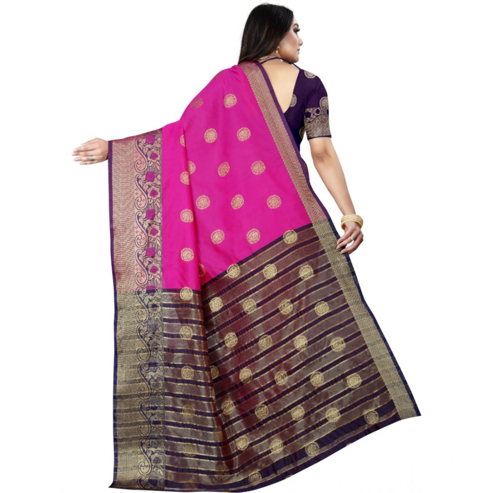 Clasymist Women's Silk Blend Woven Saree With Unstitched Blouse 5.5Mtr (Blue-Pink)