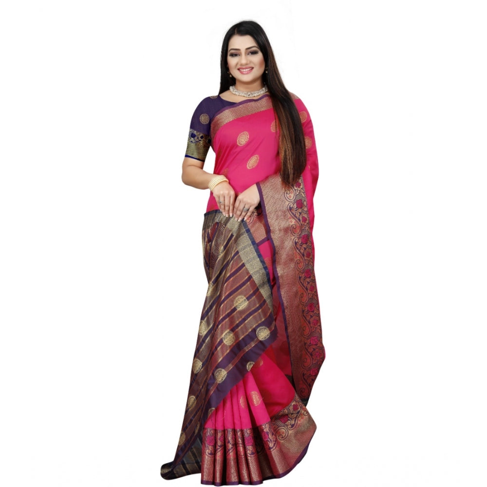 Clasymist Women's Silk Blend Woven Saree With Unstitched Blouse 5.5Mtr (Blue-Pink)