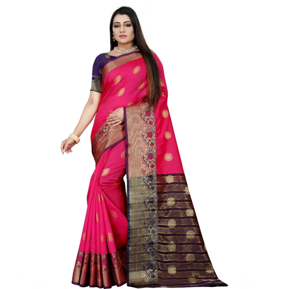 Clasymist Women's Silk Blend Woven Saree With Unstitched Blouse 5.5Mtr (Blue-Pink)