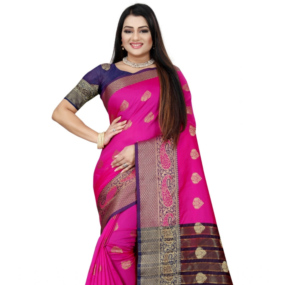 Clasymist Women's Silk Blend Woven Saree With Unstitched Blouse 5.5Mtr (Purple-Pink)