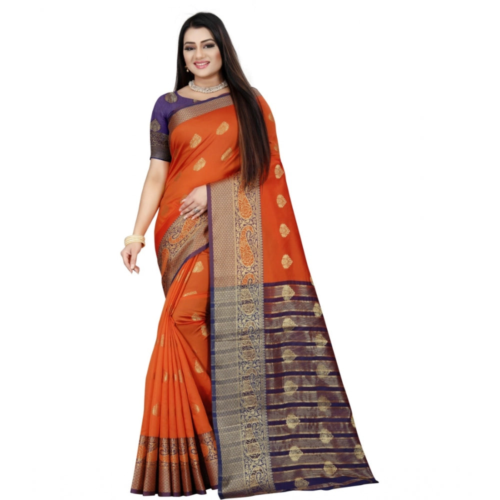 Clasymist Women's Silk Blend Woven Saree With Unstitched Blouse 5.5Mtr (Purple-Orange)