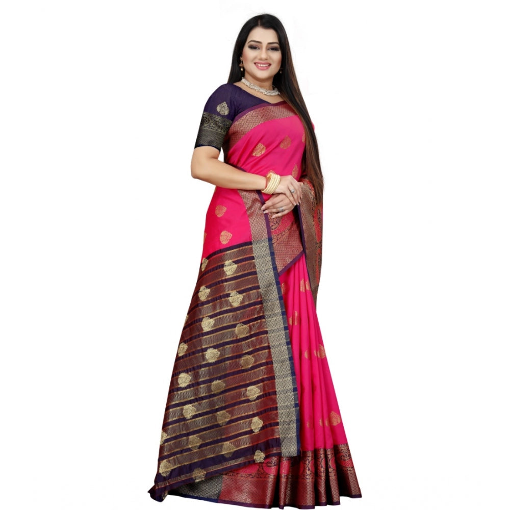 Clasymist Women's Silk Blend Woven Saree With Unstitched Blouse 5.5Mtr (Purple-Pink)