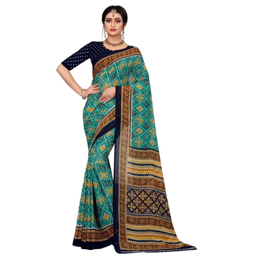 Clasymist Women's Georgette Floral Print Saree With Unstitched Blouse 5.5Mtr (Dark Green)