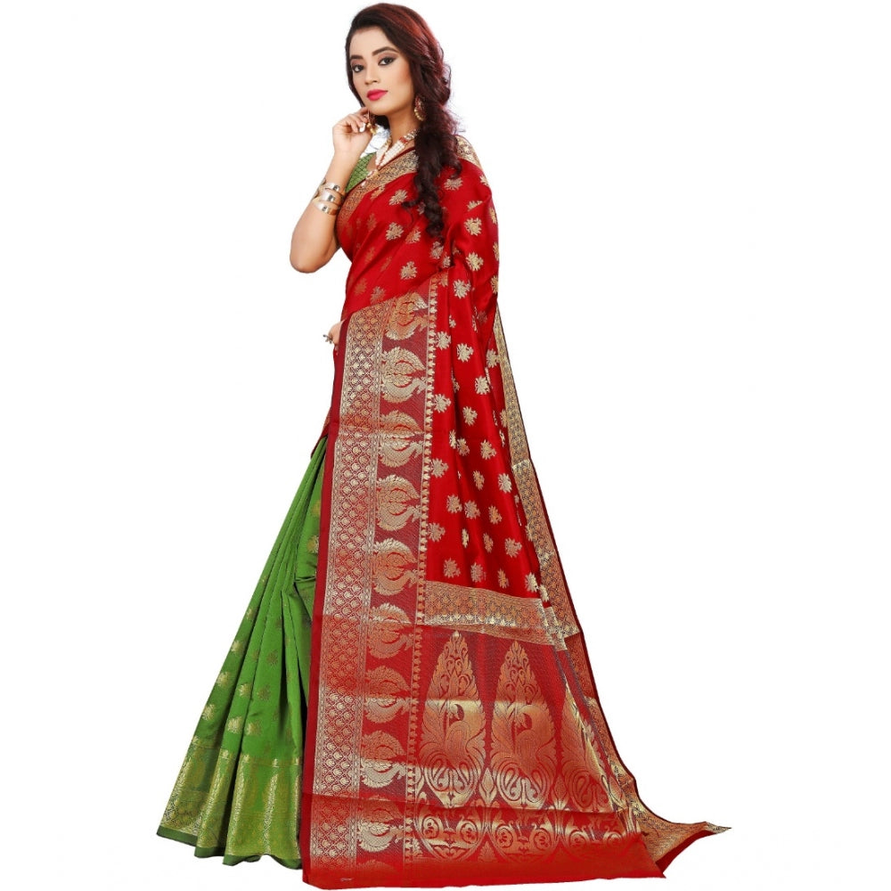 Clasymist Women's Jacquard Woven Saree With Unstitched Blouse 5.5Mtr (Red)