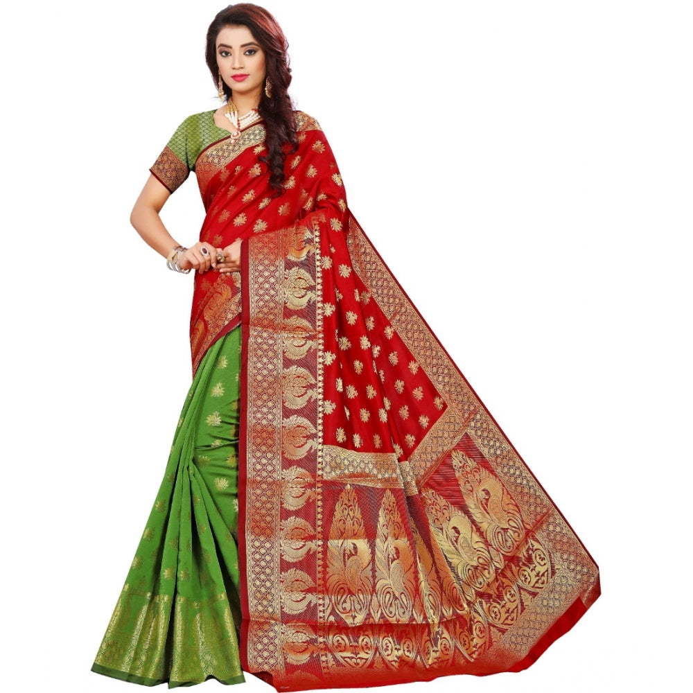 Clasymist Women's Jacquard Woven Saree With Unstitched Blouse 5.5Mtr (Red)