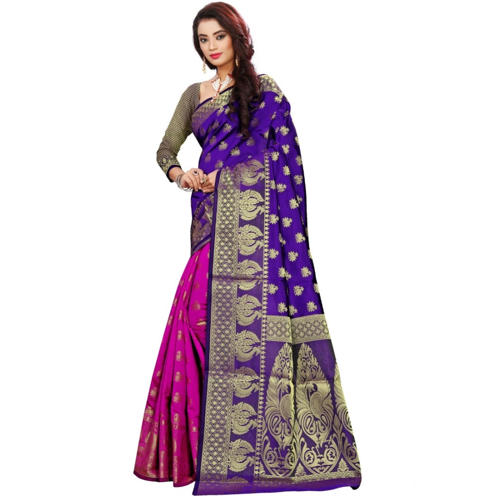 Clasymist Women's Jacquard Woven Saree With Unstitched Blouse 5.5Mtr (Purple)