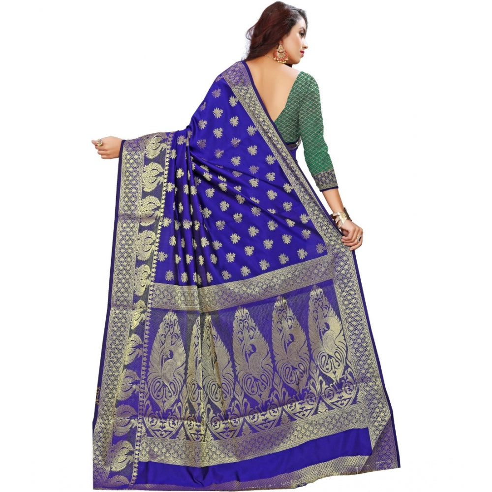 Clasymist Women's Jacquard Woven Saree With Unstitched Blouse 5.5Mtr (Blue)