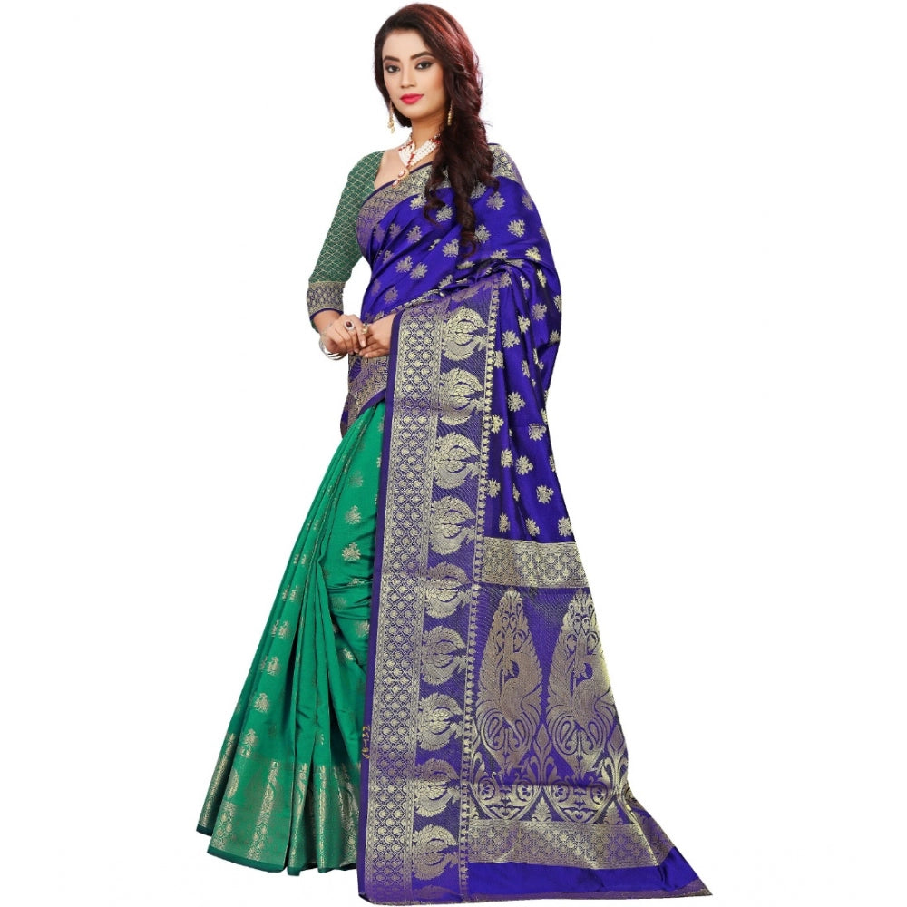 Clasymist Women's Jacquard Woven Saree With Unstitched Blouse 5.5Mtr (Blue)