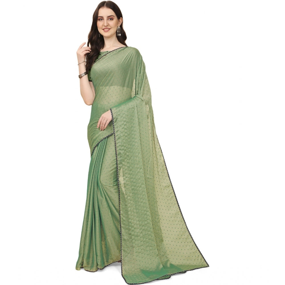 Clasymist Women's Silk Blend Embellished Saree With Unstitched Blouse 5.5Mtr (Light Green)